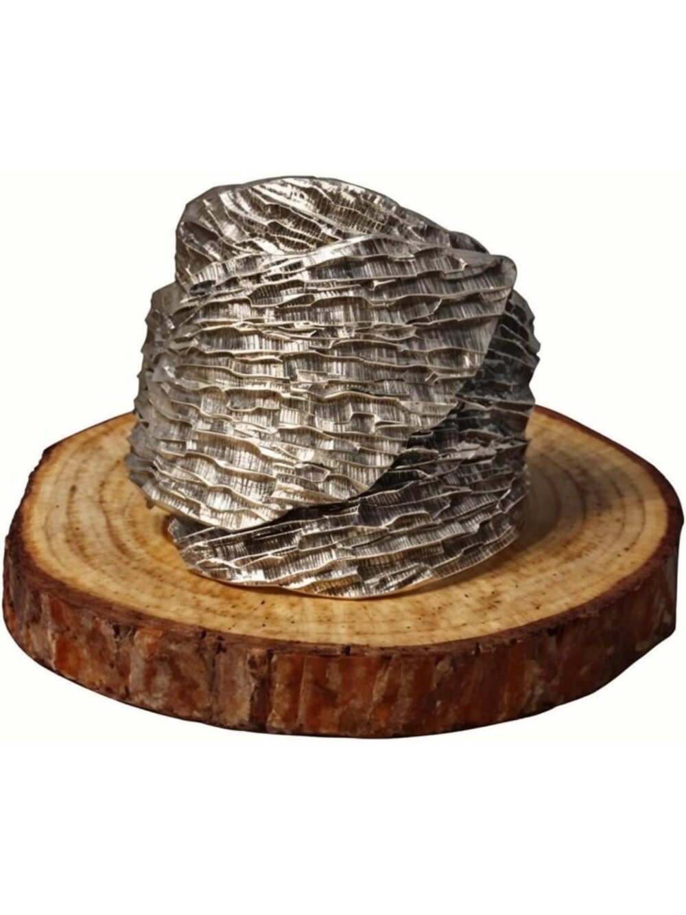 Handcrafted 925 Sterling Silver Scarf Ring, Vintage Bark Pattern Slide Buckle